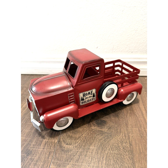 Red Metal Tree Farm Truck Home For The Holidays Seasons Greetings Decor - Picture 6 of 8